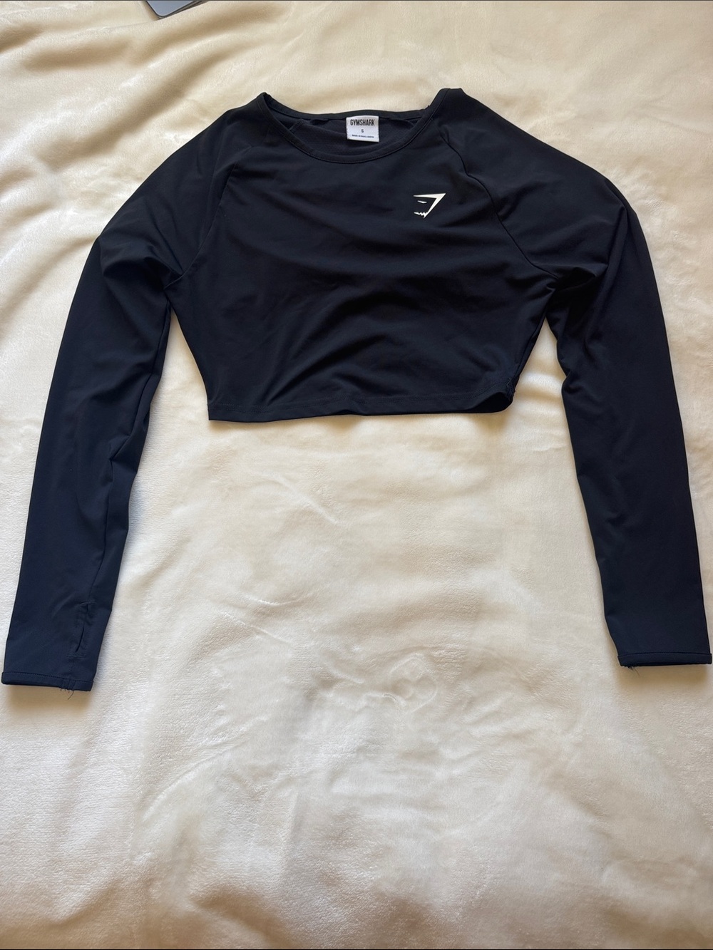 Gymshark Black Long Sleeve Crop Top with Logo